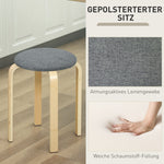 Dining Room Stools, Stackable Round Upholstered, Linen Look Grey