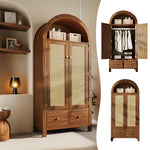 Wardrobe with Rattan Weave and 2 Drawers, Walnut Look