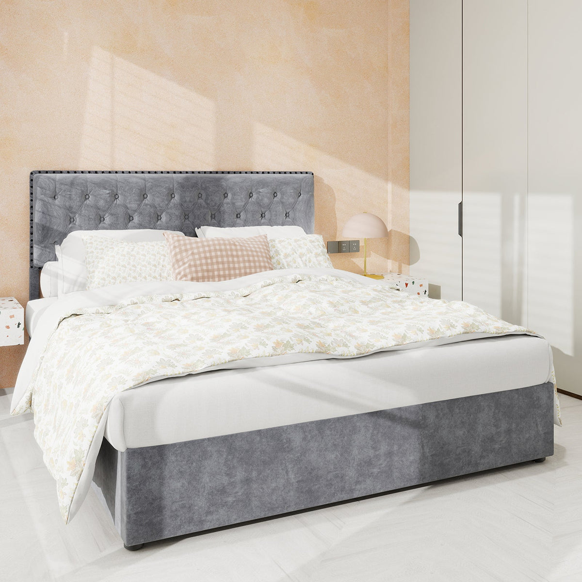 Modern Minimalist Soft Bed, 160*200CM, Hydraulic Rod, Gray