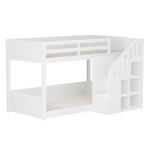 Bunk Bed 90x200cm with Stairs Lockers & Railing - White