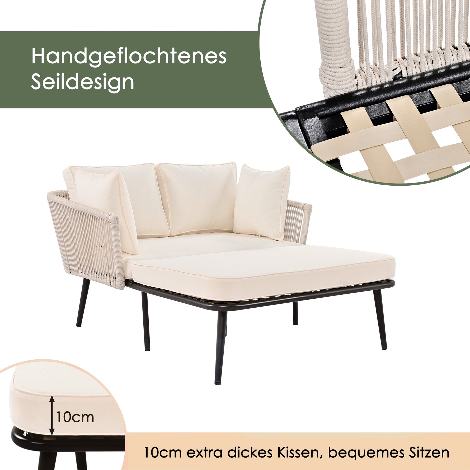 Garden Sofa with Cushions and Pillows, Outdoor Sun Lounger and Furniture Set, Beige