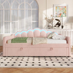Daybed Sofa Bed 90x200cm Hydraulic Storage LED - Velvet Pink