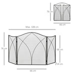 Fireplace Guard, 3-Panel Folding Screen, Metal Black