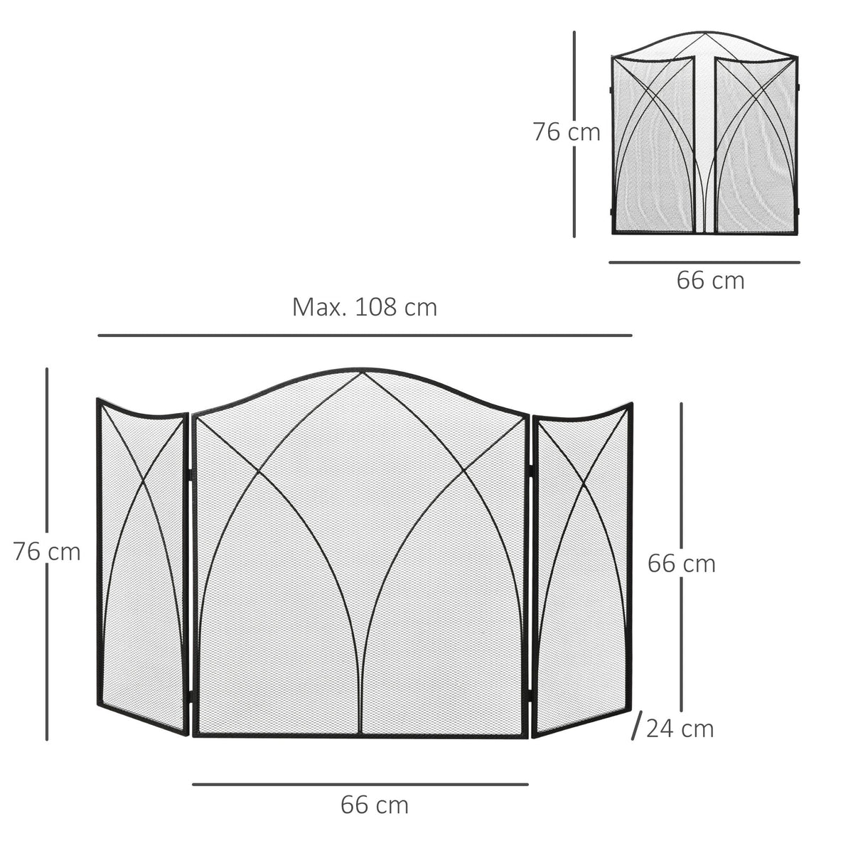 Fireplace Guard, 3-Panel Folding Screen, Metal Black