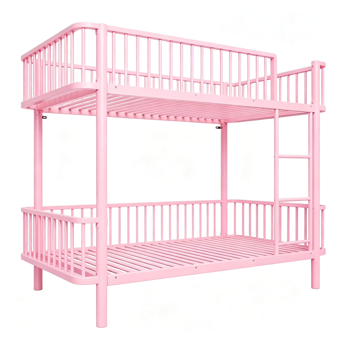 Metal Bunk Bed 90x200 with Safety Railing, Space-Saving, Black, Pink