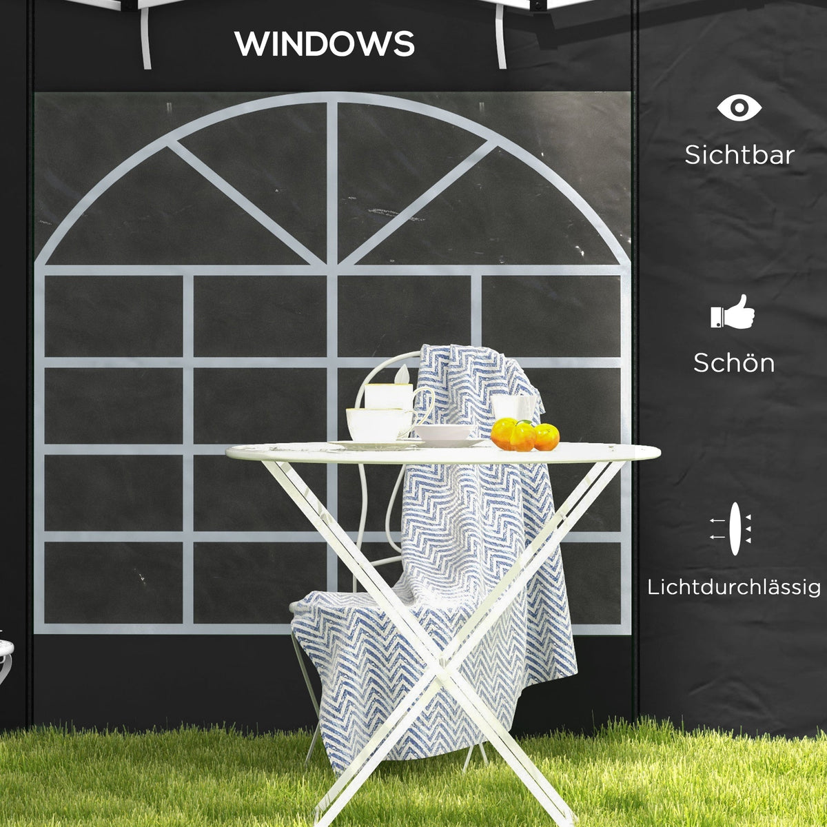 Gazebo Side Panels, 3x3/3x6 m, Window, Waterproof, Black Oxford Fabric