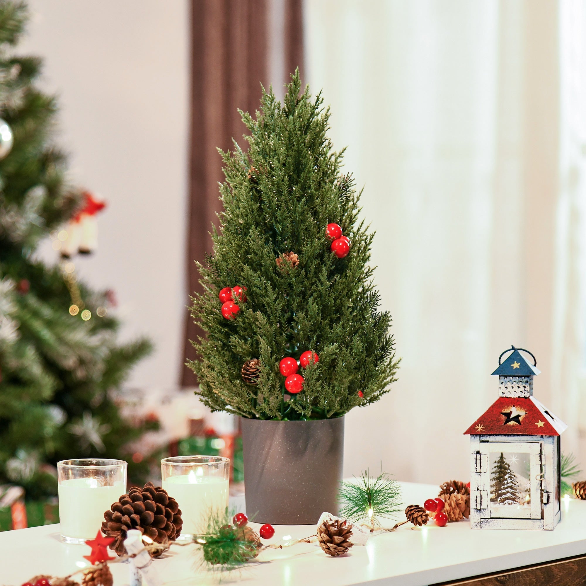 Christmas Tree 50 cm, Berries and Pine Cones, Green PVC PE