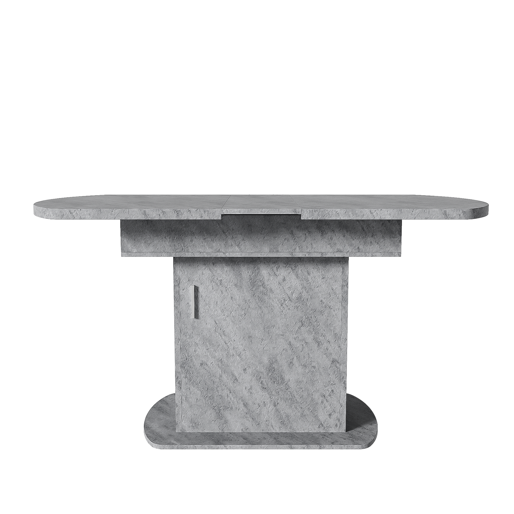 Extendable Oval Dining Table with Storage and Minimalist Design, Concrete Look and Silver Handle
