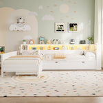 Wooden L-Shaped Platform Bed with Pull-Out Bed and Drawer, White