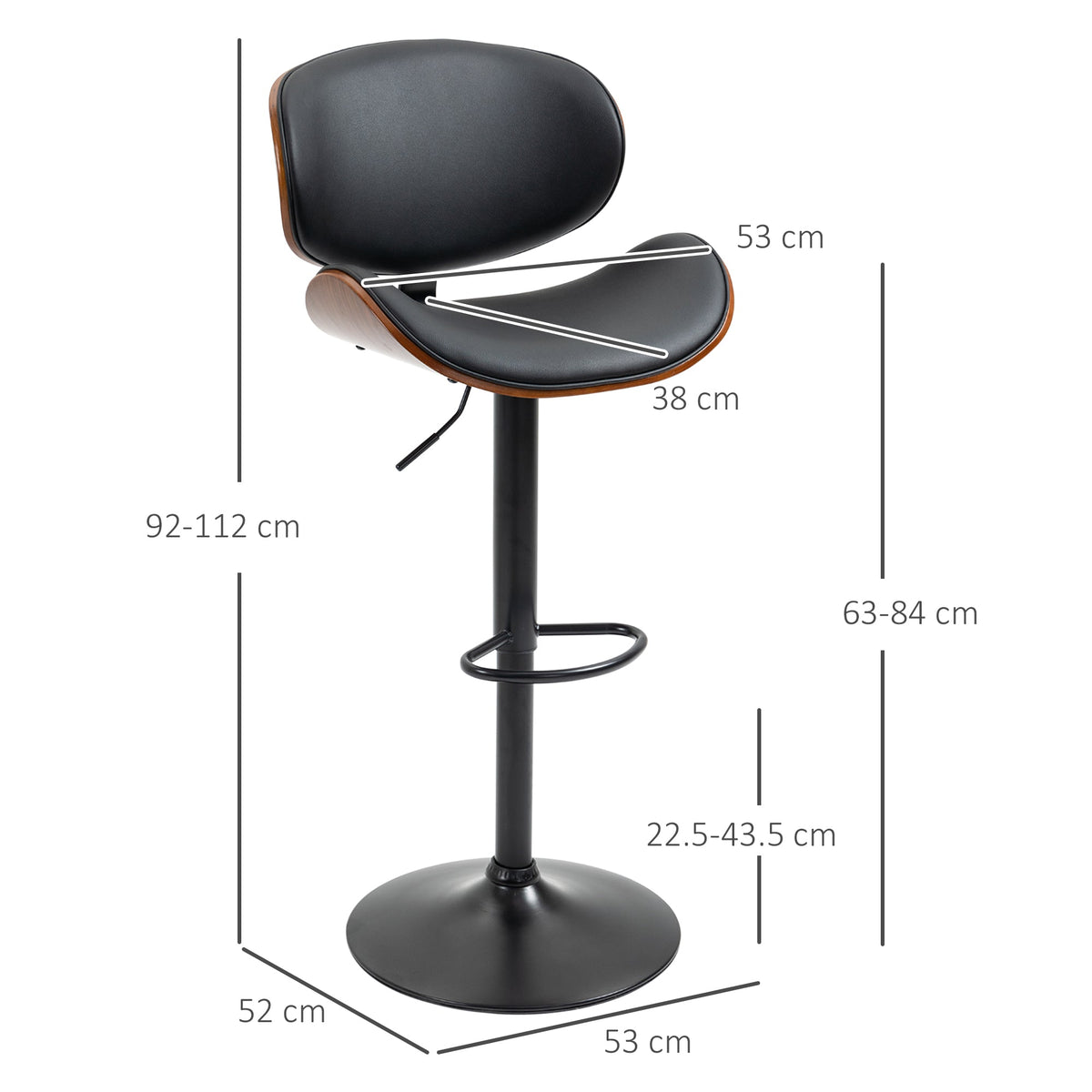 Bar Stools, Set of 2 Height-Adjustable Swivel with Footrests, Faux Leather Black