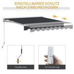 Folding Arm Awning Electric 2.5x2m Hand Crank Remote Control Aluminium Grey