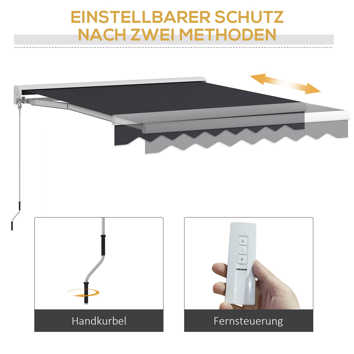 Folding Arm Awning Electric 2.5x2m Hand Crank Remote Control Aluminium Grey