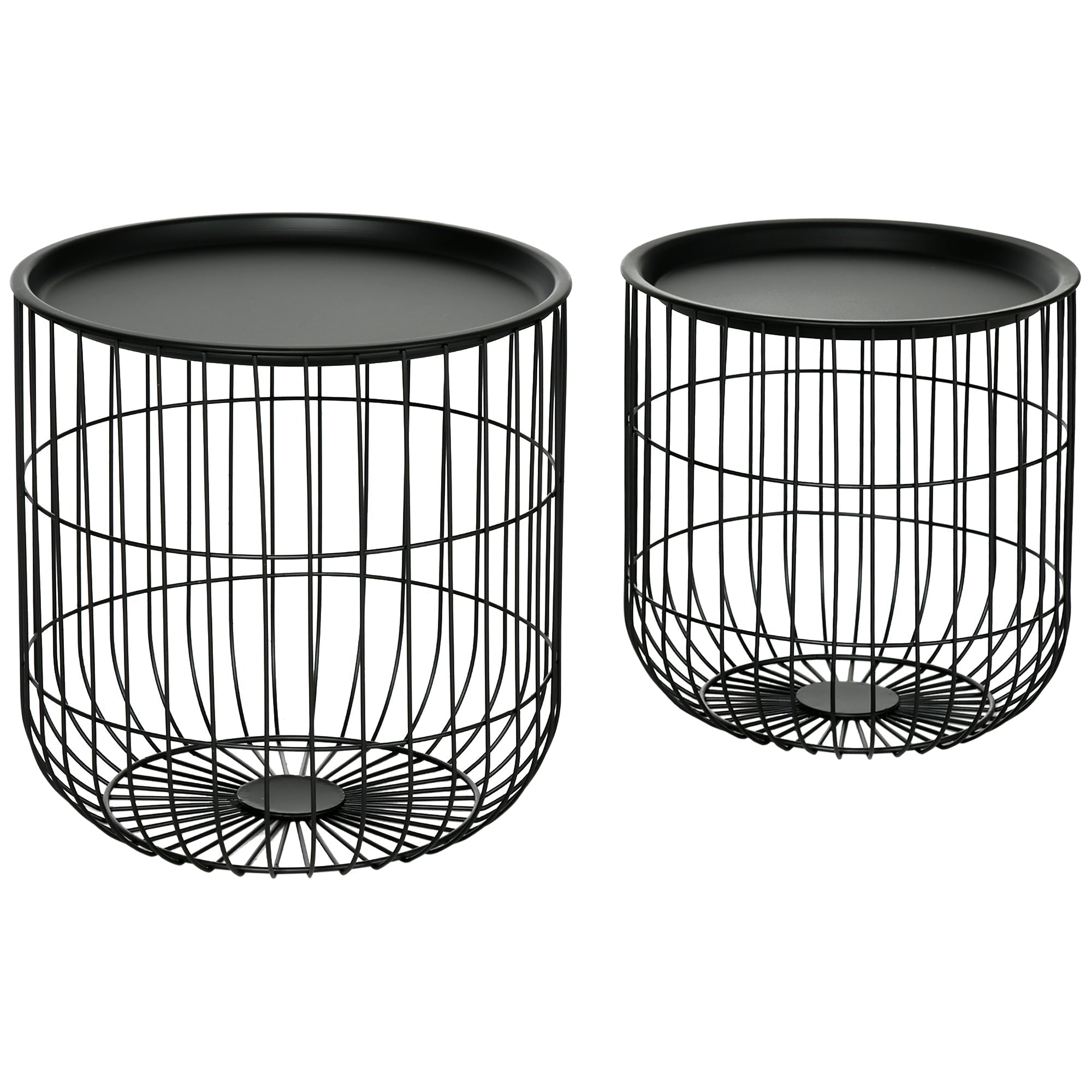 Coffee Tables, Set of 2, Scandi Design with Storage Space, Steel Black