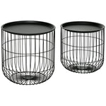 Coffee Tables, Set of 2, Scandi Design with Storage Space, Steel Black