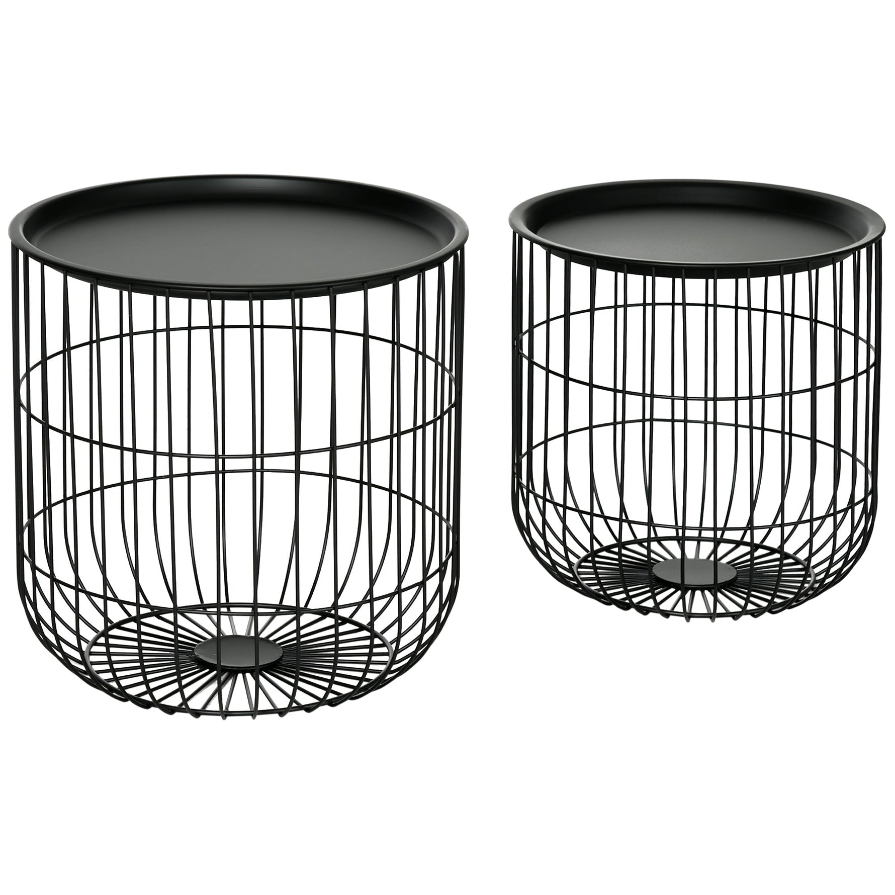 Coffee Tables, Set of 2, Scandi Design with Storage Space, Steel Black
