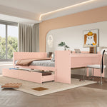 Wooden Double Bed 140x200cm with Desk & Drawers, Pink Pine