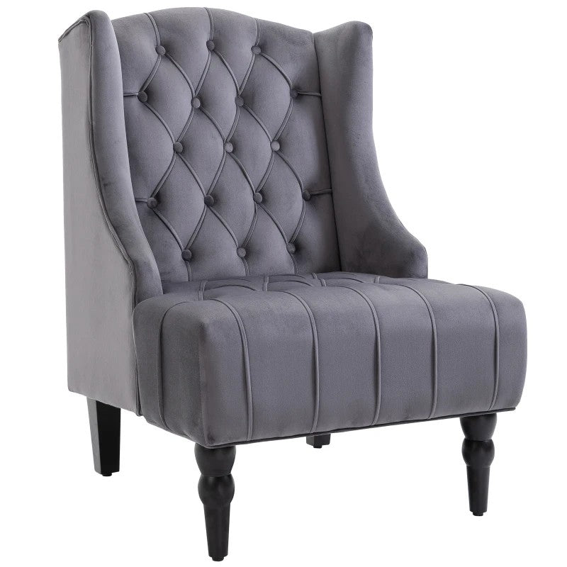 Wingback Chair Recliner, Tufting Raised Legs, Grey Velvet
