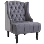 Wingback Chair Recliner, Tufting Raised Legs, Grey Velvet