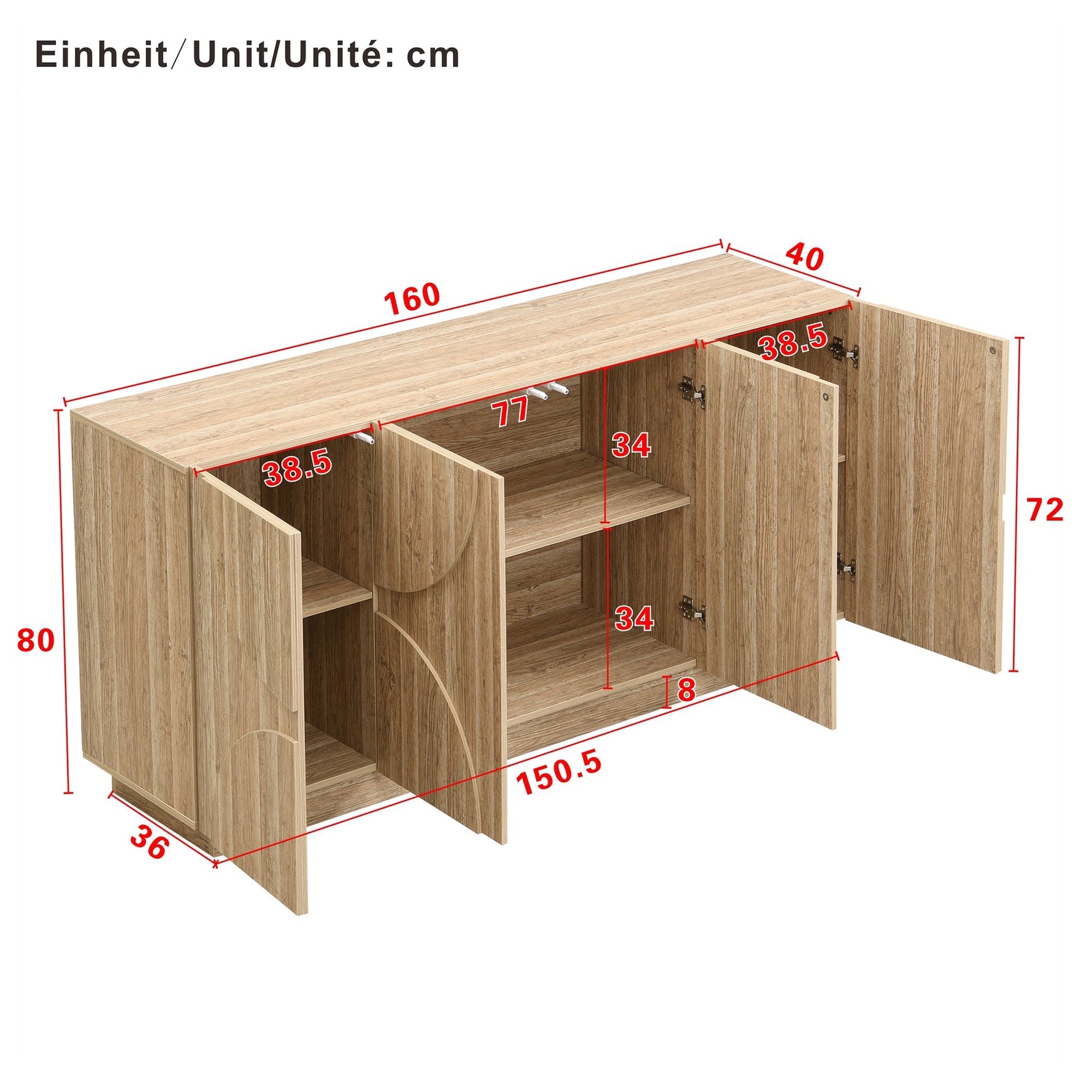 Sideboard with Shelves, Rebounder, Natural Wood