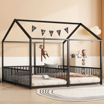 Metal Bed 90x200cm House Design Ladder - Black Iron Frame