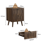 Modern Bedside Table with Two Drawers and Solid Wood Legs, 43.5 x 40 x 57.5 cm, Walnut