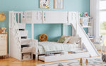 Bunk Bed, Children's with Slide, Drawers, Stairs & Lockers, Pine+MDF White