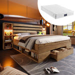 Double Bed 160x200 Storage LED USB-C Headboard Drawers Solid Wood Oak