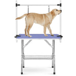 Professional Foldable Dog Grooming Table with Adjustable Arm, Sturdy, 117cm, BLUE