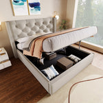 Hydraulic Upholstered Double Bed with Storage and Metal Slatted Base, 160x200cm, Light Grey Cotton