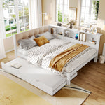 Daybed Sofa Bed 140x200cm Pull-out Bed LED Shelf USB - White Pine Wood