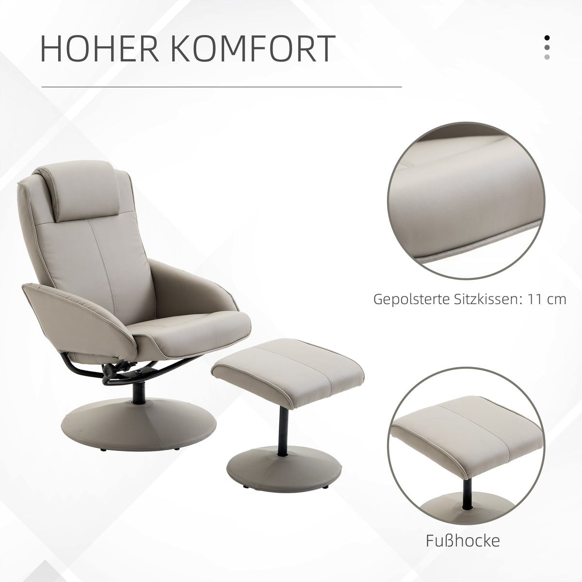 Reclining TV Armchair, 360° Swivel with Footrest, Grey