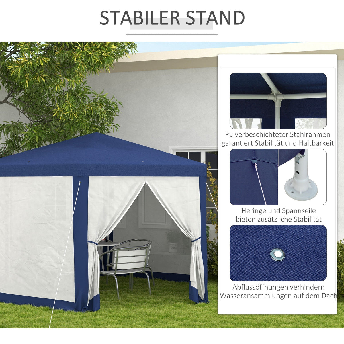 Gazebo Hexagonal 4x3m Water-Repellent Stable Winterproof Blue
