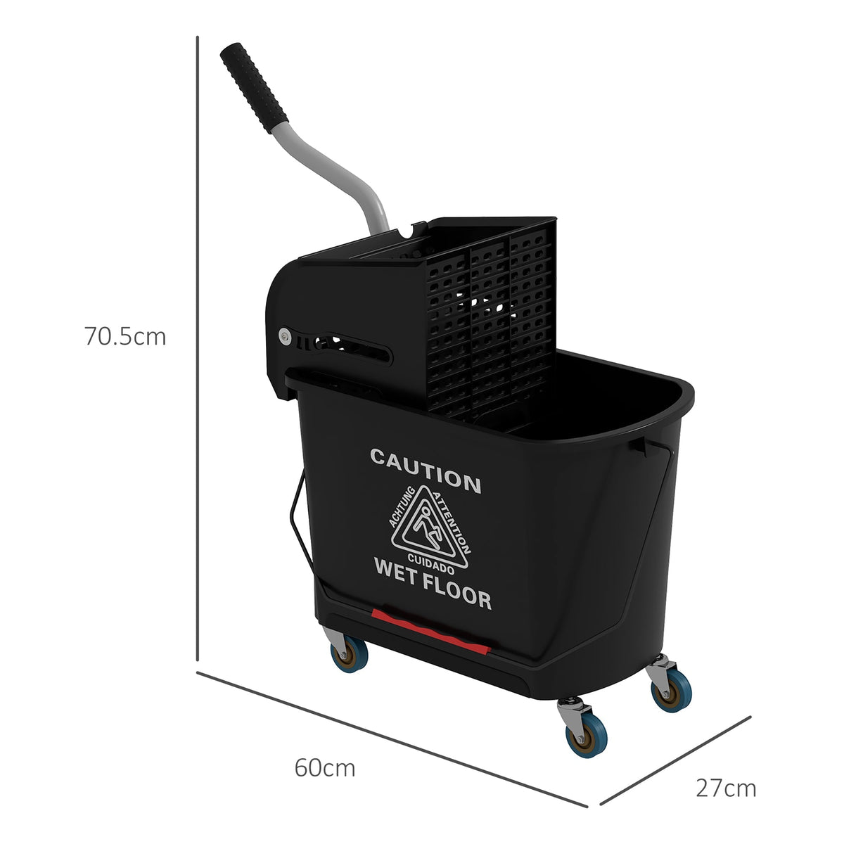 Cleaning Cart, 20 Liter Mop Bucket with Press, 2 Chambers, Black