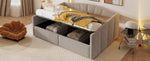 Upholstered Sofa Bed, 140x200cm Hydraulic Storage Slatted Frame Armrests, Light Grey Velvet
