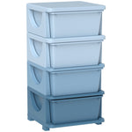 Kids' Storage Boxes, 4 Drawers, Rounded Edges, Plastic, Blue