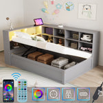 Multifunctional Sofa Bed 90x200 with Storage & Light Strip, Grey