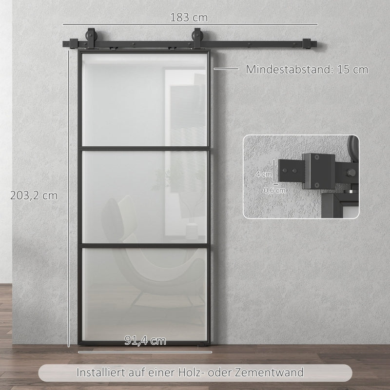 Sliding Door, Frosted Glass Soft-Close Track System, Steel Black