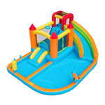 Multifunctional Outdoor Bouncy Castle with Blower, Water Slide, Trampoline, Basketball Hoop, Water Gun, 2 Pool Areas, 1 Large and 1 Small Slide
