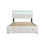 Upholstered Bed 140x200cm Pull-out Bed 2 Drawers Bedside Light Strip - White