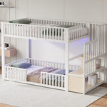 Bunk Bed with Storage Ladder and LED, 90x200cm, White