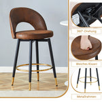 Bar Stool, 360° Swivel Padded Set of 2, Brown Technical Fabric