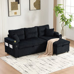 3-Seater Corduroy Sofa Sleeper Hydraulic Chaise Storage Cup Holders USB-C Corduroy