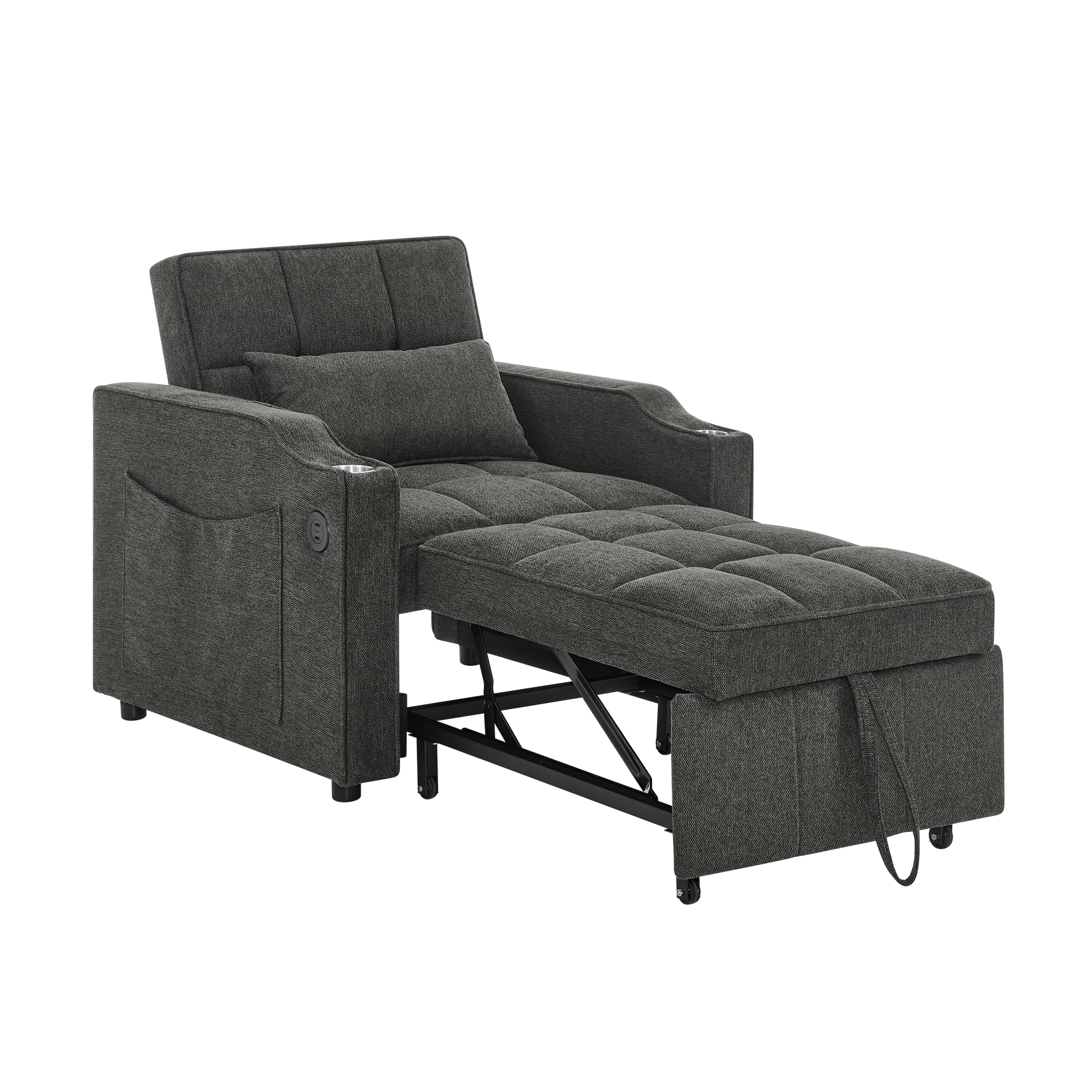 3-in-1 Sofa Bed Slide-to-Transform USB Charging - Gray