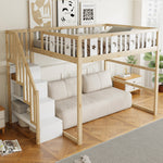 Children's Loft Bed 140x200 with Stairs Safety Railing Star & Moon Decor Solid Wood