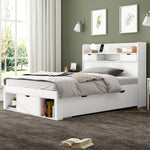 Single Bed with USB Port, Drawers and Storage Cabinet, White
