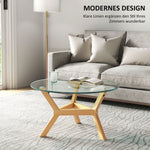 Tempered Glass Coffee Table, Adjustable Foot Pads Steel Frame, Transparent