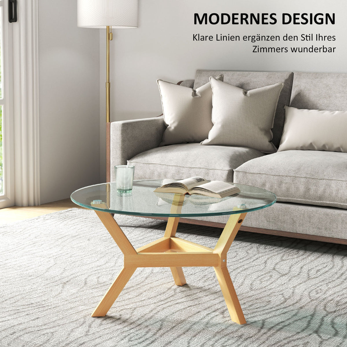 Tempered Glass Coffee Table, Adjustable Foot Pads Steel Frame, Transparent
