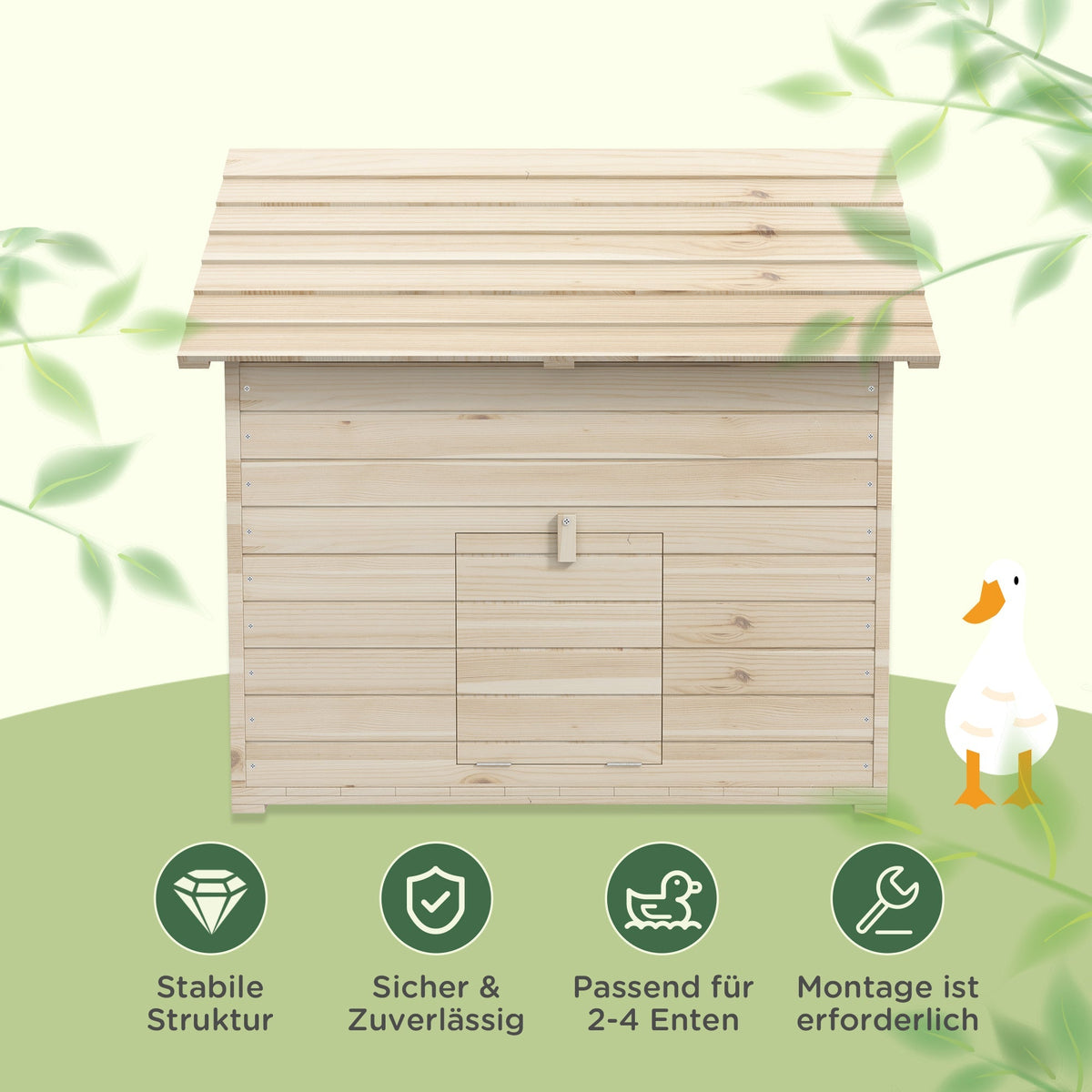 Duck House, Hinged Tilting Roof, Raised Floor, Fir Wood