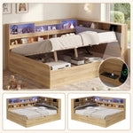 Daybed with Hydraulic Storage, USB Charging and LED Lighting, 140x200cm, Natural Wood