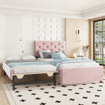 Upholstered Bed 90x200cm with Slatted Base and Rolling Storage, Pink Velvet